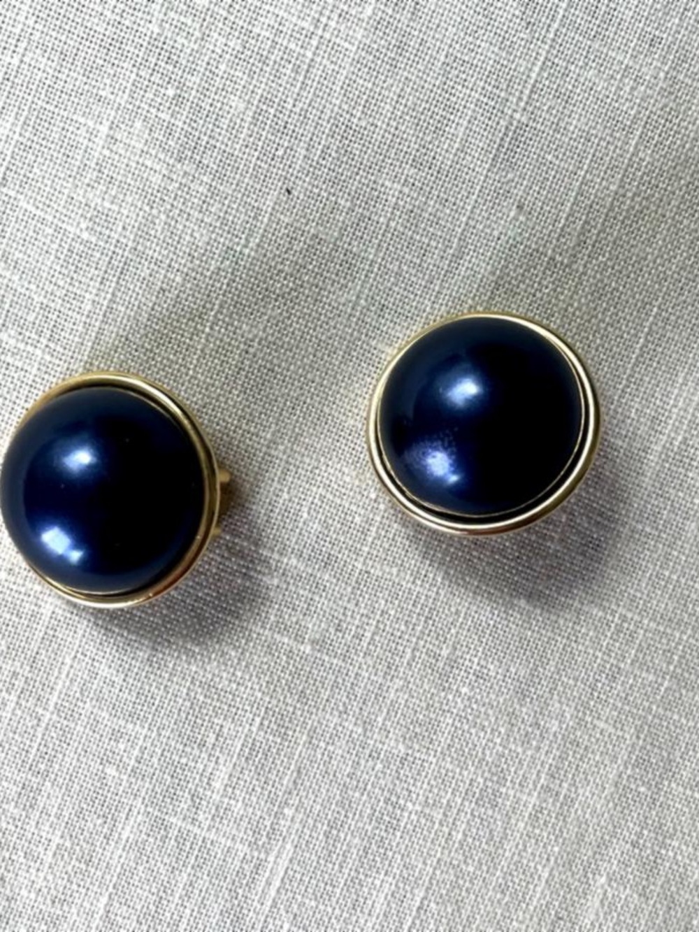 Vintage Blue Cabochon Clip-On Earrings Gold Tone Classic Retro Statement